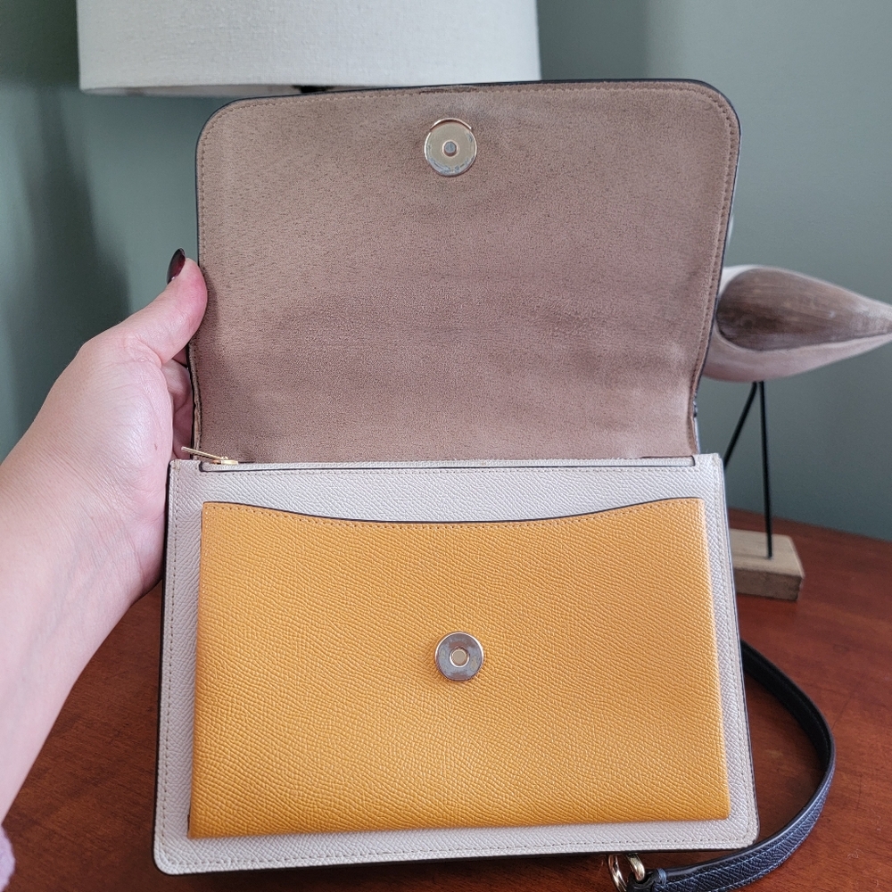 Coach C2860 Klare Colorblock Chain Crossbody Navy Yellow Chalk Leather Bag - Picture 11 of 16
